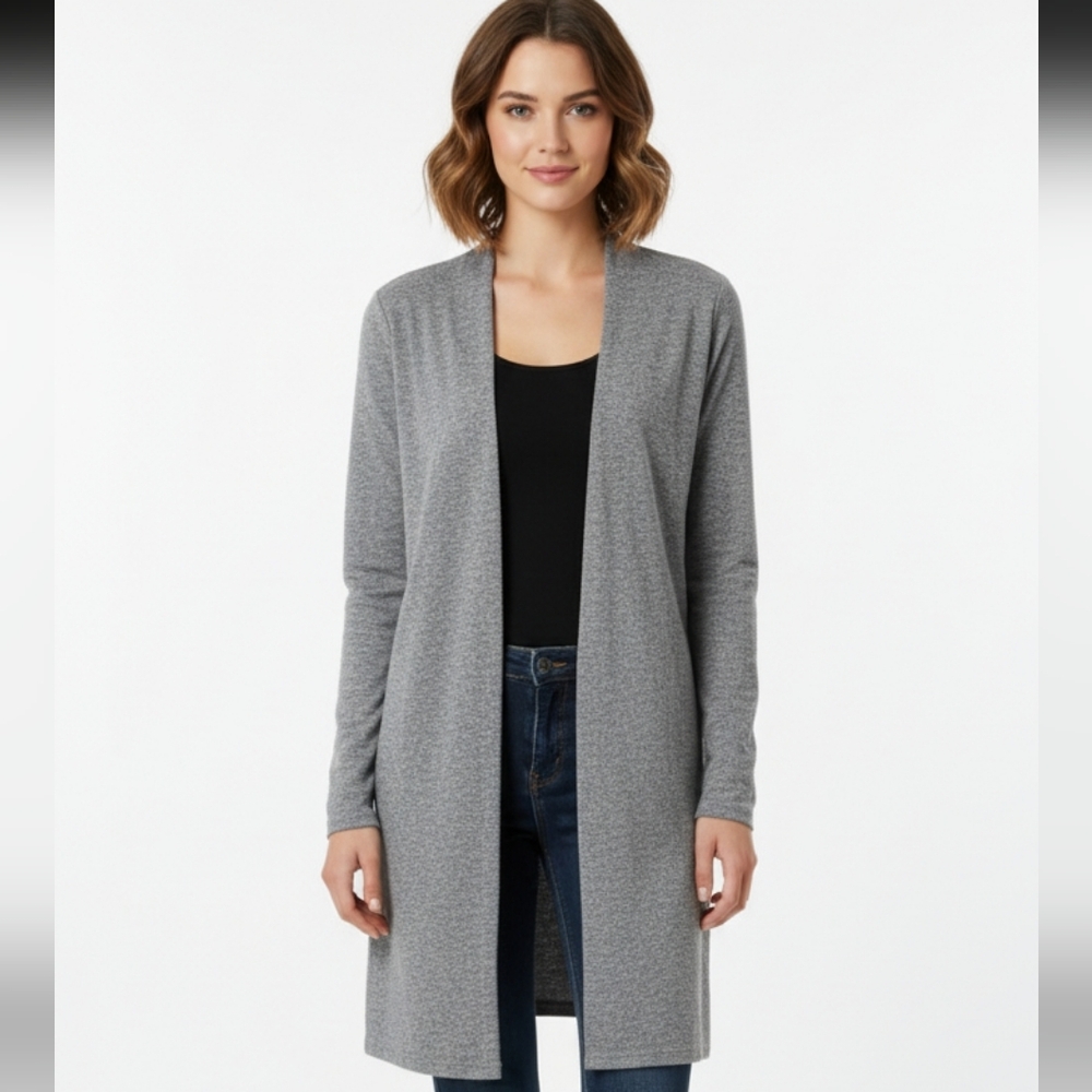 Love Ryan Cardigan Sweater Open Front Longline Duster Longsleeve Soft Gray M